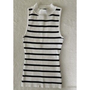 Zesica High Neck Stretch Top Sleeveless Ribbed White And Black Size Small